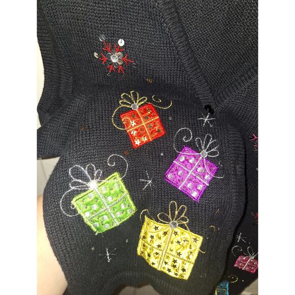 Kim Rogers XL Black Christmas Vest With Gift Packages & Sequins Festive Party - Picture 3 of 4